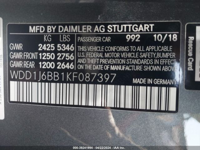 WDD1J6BB1KF087397 Mercedes-Benz Amg E 53 4matic