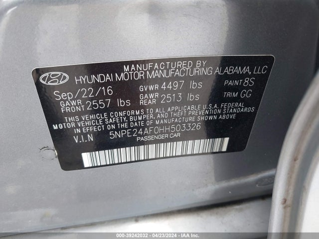 Hyundai Sonata 2017 5NPE24AF0HH503326 Image 9