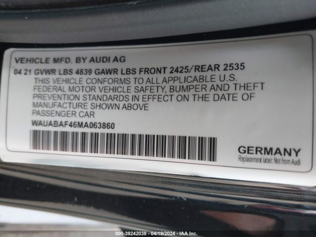 WAUABAF46MA063860 Audi A4 Premium 40 Tfsi Quattro S Tronic