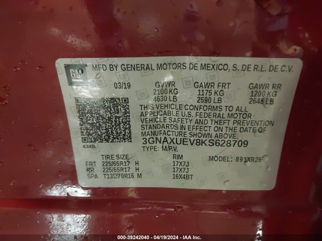 Chevrolet EQUINOX LT 2019 3GNAXUEV8KS628709 Image 9