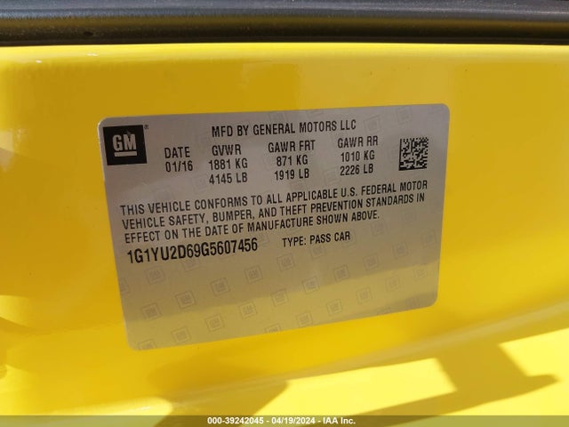 Chevrolet Corvette Z06 2016 1G1YU2D69G5607456 Image 9
