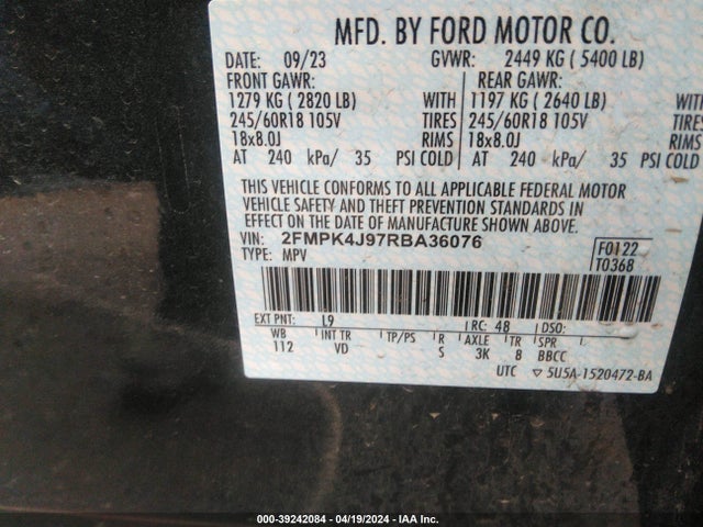 Ford EDGE SEL 2024 2FMPK4J97RBA36076 Image 9