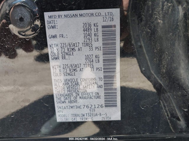 Nissan ROGUE SV 2017 5N1AT2MT3HC762126 Image 9