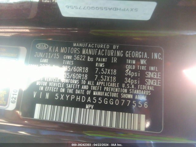 KIA Sorento 3.3l Ex 2016 5XYPHDA55GG077556 Image 9