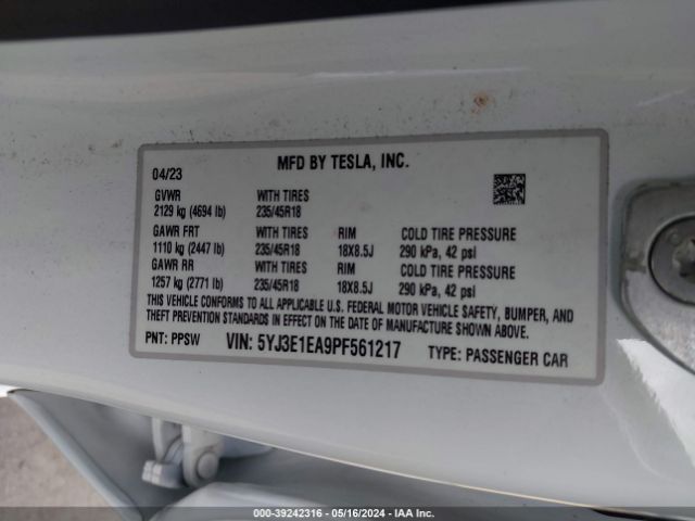 5YJ3E1EA9PF561217 Tesla Model 3 Rear-wheel Drive