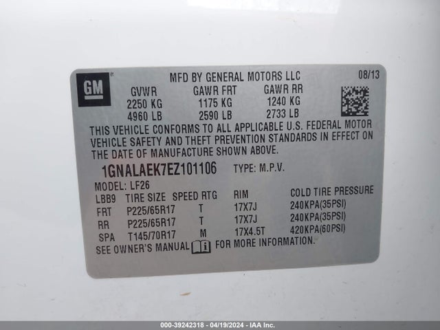Chevrolet EQUINOX LS 2014 1GNALAEK7EZ101106 Image 9