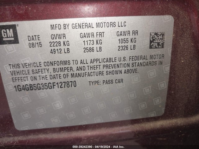 Buick Lacrosse Leather 2016 1G4GB5G35GF127870 Image 9