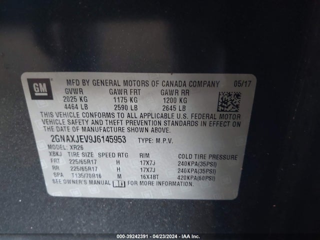 Chevrolet EQUINOX LT 2018 2GNAXJEV9J6145953 Image 9
