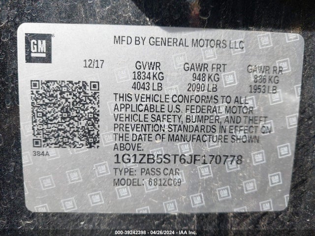 Chevrolet Malibu 1ls 2018 1G1ZB5ST6JF170778 Image 9