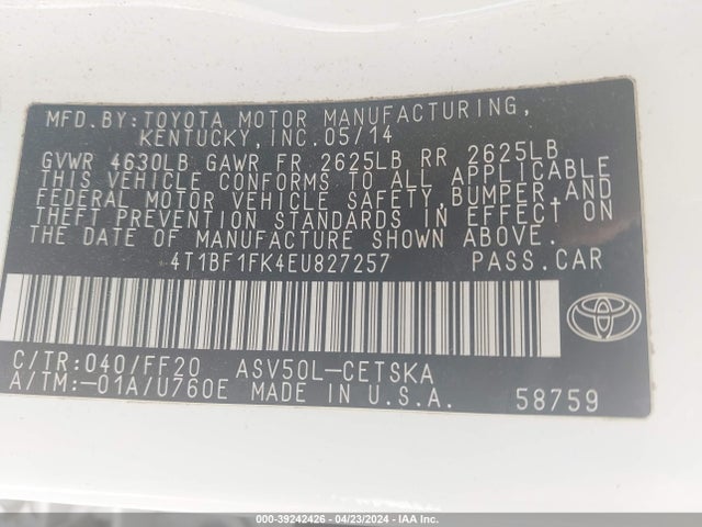 Toyota CAMRY SE 2014 4T1BF1FK4EU827257 Image 9