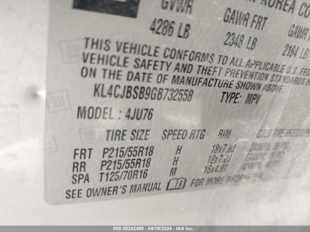 KL4CJBSB9GB732558 Buick Encore Convenience