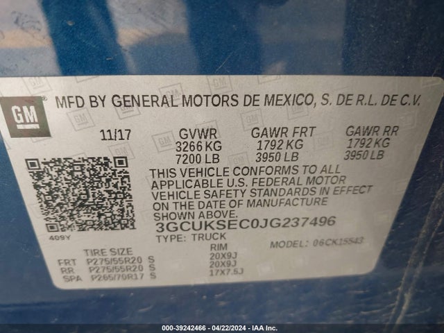 Chevrolet Silverado 1500 1lz 2018 3GCUKSEC0JG237496 Image 9