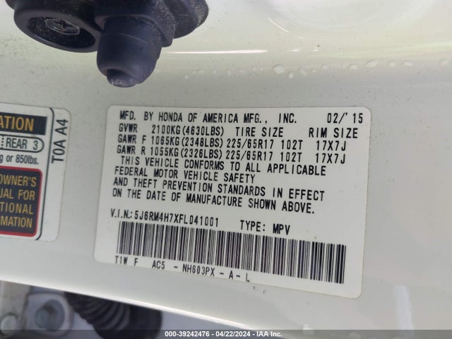Honda Cr-v Ex-l 2015 5J6RM4H7XFL041001 Image 9