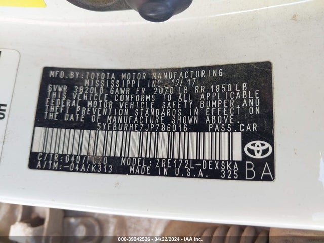 Toyota COROLLA SE 2018 5YFBURHE7JP786016 Image 9