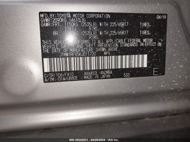 Toyota Rav4 Xle 2019 JTMW1RFV5KJ011720 Image 9
