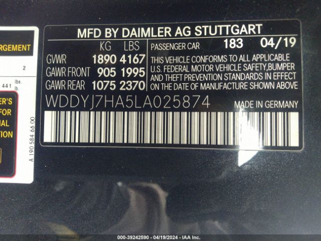 WDDYJ7HA5LA025874 Mercedes-Benz Amg Gt Coupe