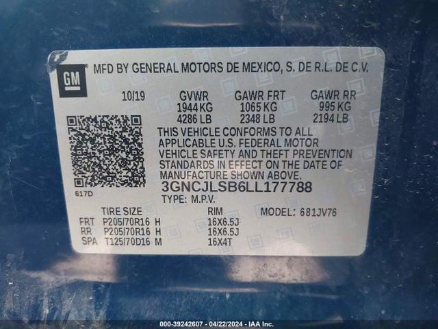 Chevrolet Trax Fwd Lt 2020 3GNCJLSB6LL177788 Image 9