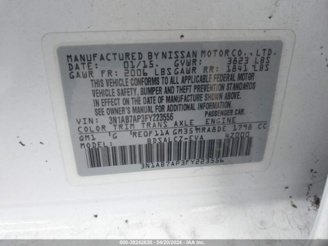 3N1AB7AP3FY223556 Nissan SENTRA S