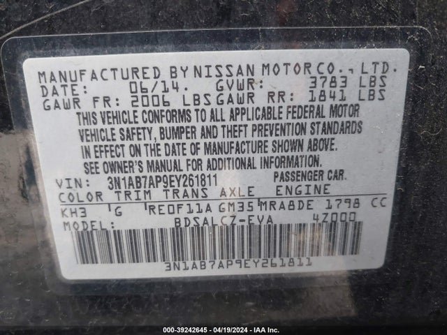 Nissan SENTRA S 2014 3N1AB7AP9EY261811 Image 9