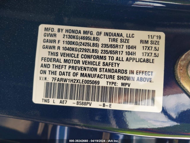 Honda Cr-v 2wd Lx 2020 7FARW1H2XLE005069 Image 9