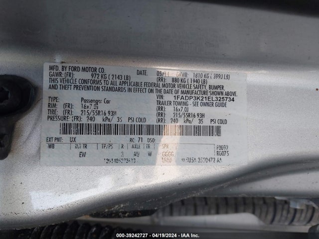 Ford FOCUS SE 2014 1FADP3K21EL325734 Image 9