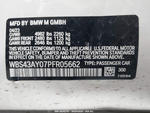 WBS43AY07PFR05662 BMW M3 Competition Xdrive