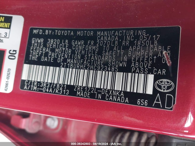 Toyota COROLLA LE 2017 2T1BURHE2HC923485 Image 9