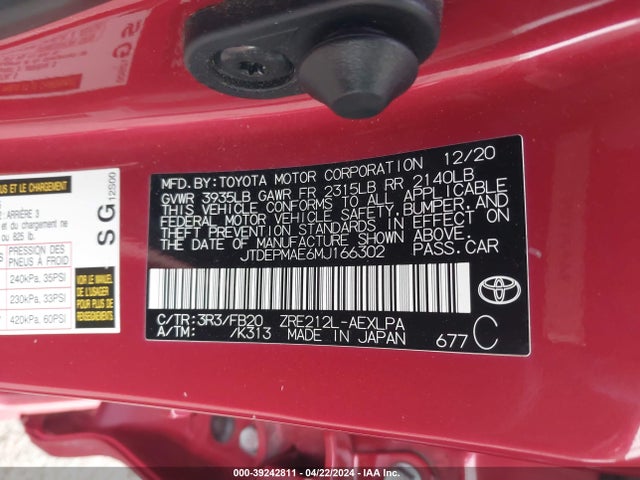 Toyota COROLLA LE 2021 JTDEPMAE6MJ166302 Image 9