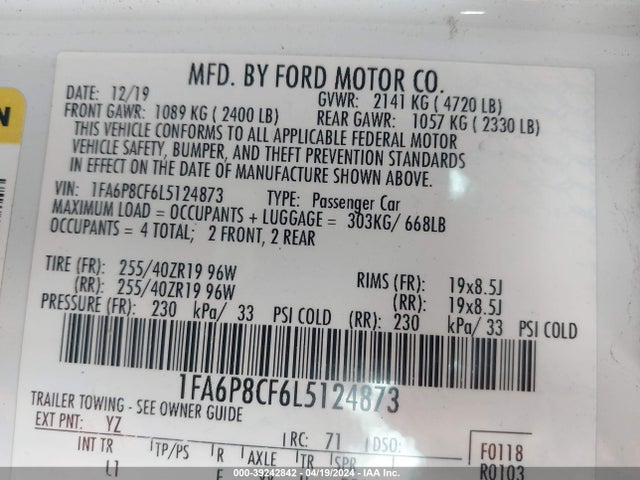 Ford Mustang Gt Premium Fastback 2020 1FA6P8CF6L5124873 Image 9