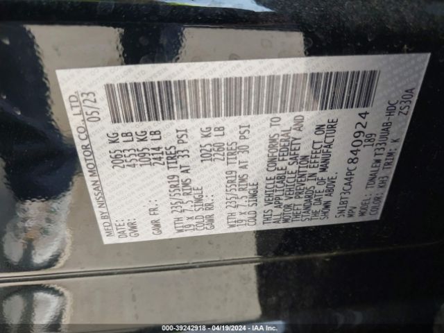 5N1BT3CA4PC840924 Nissan Rogue Sl Fwd