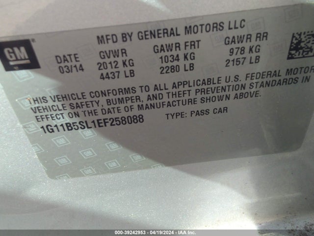 Chevrolet Malibu 1ls 2014 1G11B5SL1EF258088 Image 9