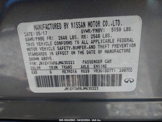 JN1EV7AR6JM430223 Infiniti Q50 3.0t Luxe