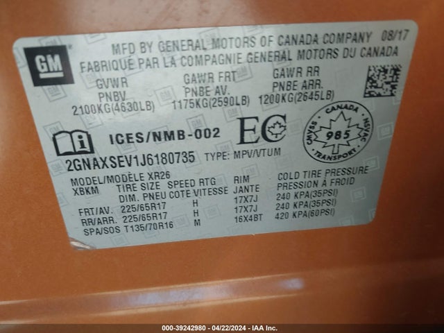 Chevrolet EQUINOX LT 2018 2GNAXSEV1J6180735 Image 9