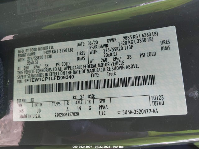 Ford F-150 Xl 2020 1FTEW1CP1LFB99340 Image 9