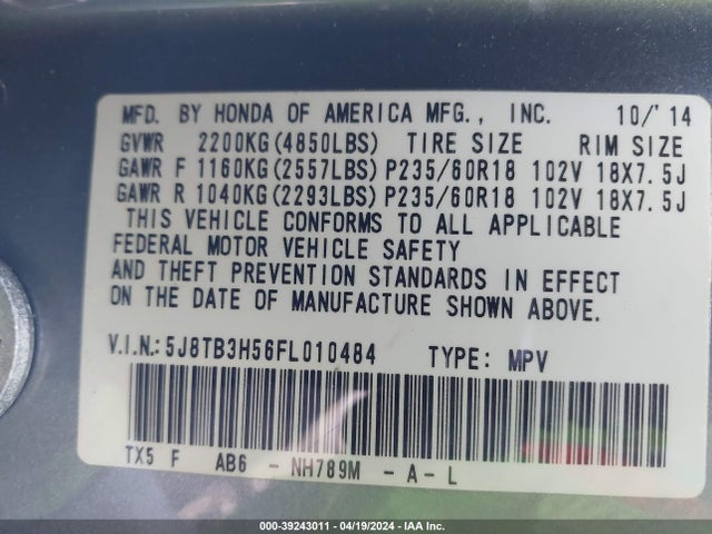 5J8TB3H56FL010484 Acura RDX