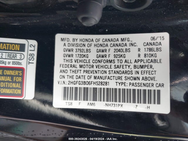 Honda Civic Ex-l 2015 2HGFG3B06FH528281 Image 9