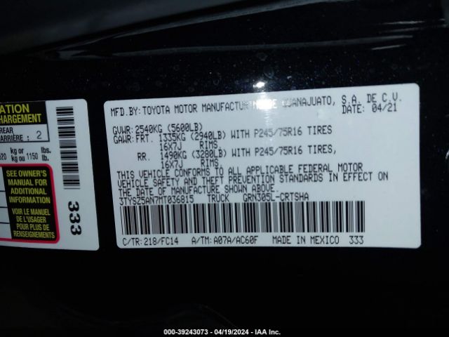 3TYSZ5AN7MT036815 Toyota Tacoma Sr5 V6