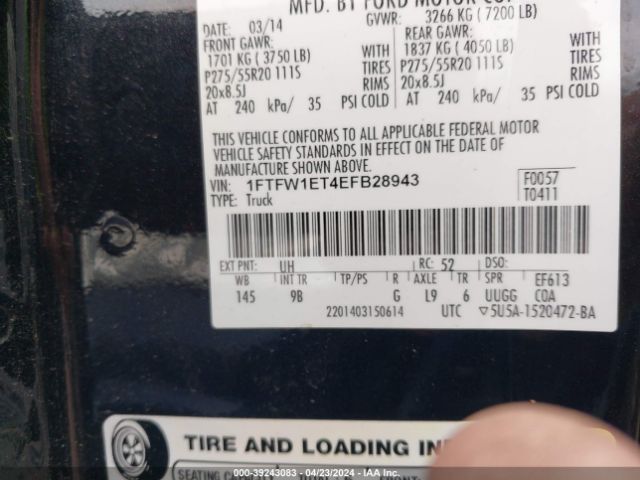 1FTFW1ET4EFB28943 Ford F-150 Platinum