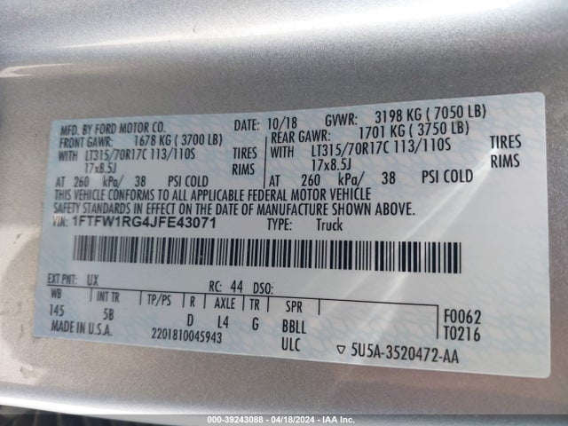 Ford F-150 Raptor 2018 1FTFW1RG4JFE43071 Image 9