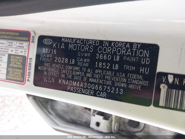 KIA RIO LX 2016 KNADM4A30G6675213 Image 9