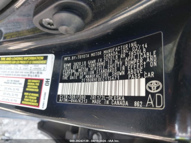 2T1BURHE0EC115471 Toyota Corolla S Plus