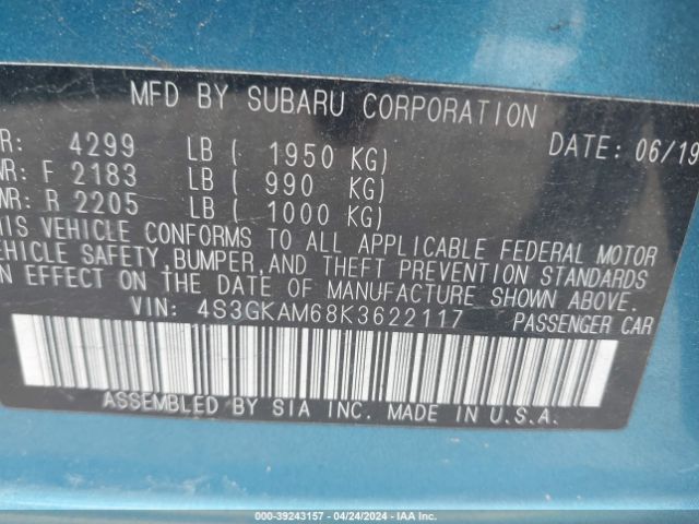 4S3GKAM68K3622117 Subaru Impreza 2.0i Sport