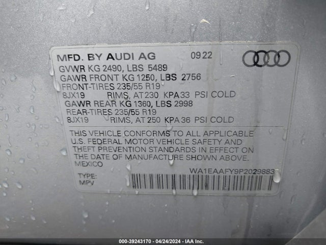 WA1EAAFY9P2029883 Audi Q5 Premium Plus 45 Tfsi S Line Quattro