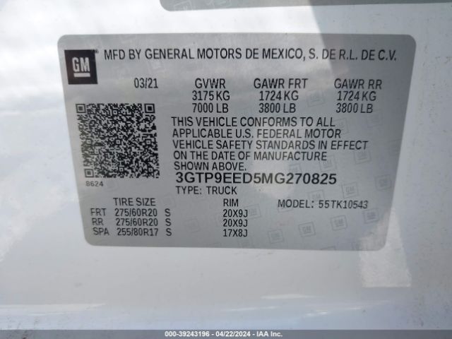 3GTP9EED5MG270825 GMC Sierra 1500 4wd  Short Box At4