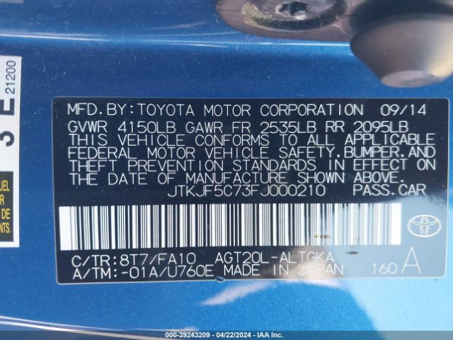 JTKJF5C73FJ000210 Scion TC