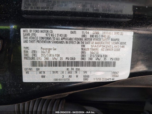 Ford FOCUS SE 2014 1FADP3K24EL443146 Image 9