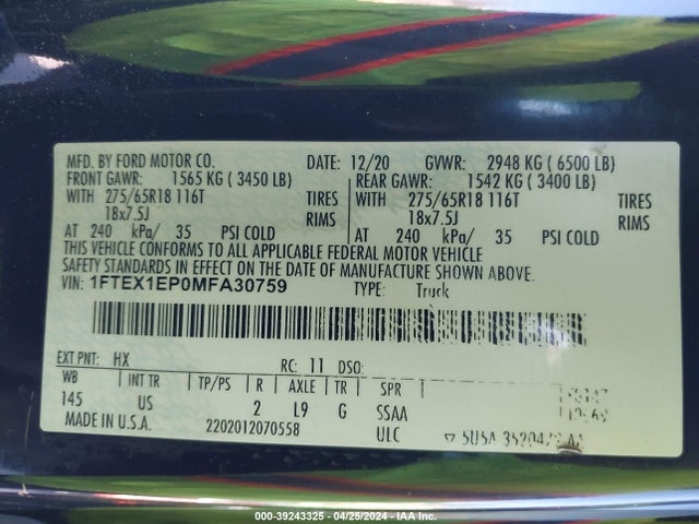 Ford F-150 Xlt 2021 1FTEX1EP0MFA30759 Image 9