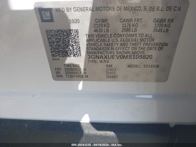 Chevrolet Equinox Awd Lt 2021 3GNAXUEV0MS105820 Image 7