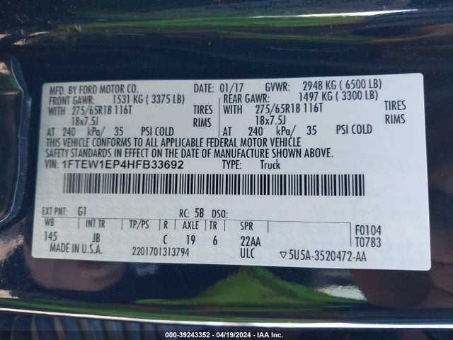 Ford F-150 Xlt 2017 1FTEW1EP4HFB33692 Image 9