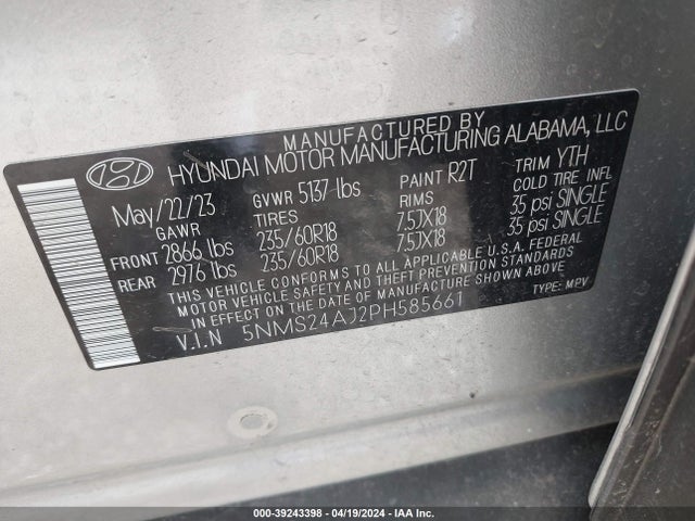 Hyundai Santa Fe Sel 2023 5NMS24AJ2PH585661 Image 9